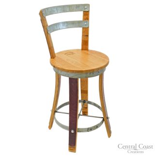 Swivel Top Wine Barrel Stool W/ Backrest