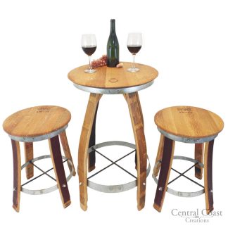 Wine Barrel Pub Set With Swivel Top Stools