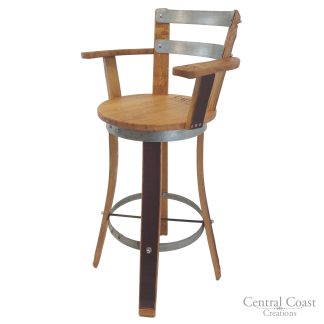 Swivel Top Wine Barrel Bar Stool With Armrest