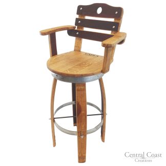 Swivel Top Wine Barrel Stool With Stave Backrest