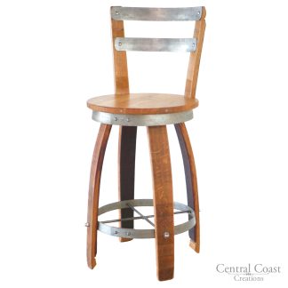 Swivel Top Wine Barrel Bar Stool 2 W/ Steel Backrest