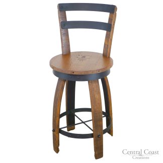 Swivel Top Wine Whiskey Barrel Bar Stool With Backrest & Black Steel FREE SHIPPING!
