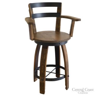 Swivel Top Wine Whiskey Barrel Bar Stool With Armrest & Black Steel FREE SHIPPING!